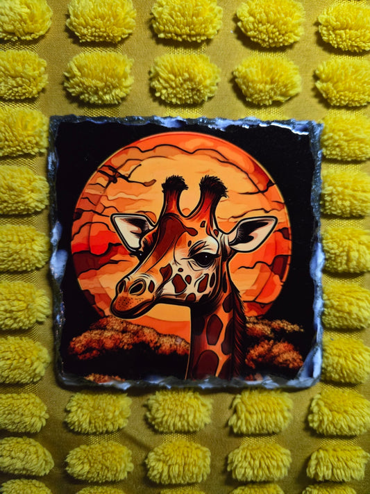 Slate Coaster - Giraffe Enjoying The Sunset