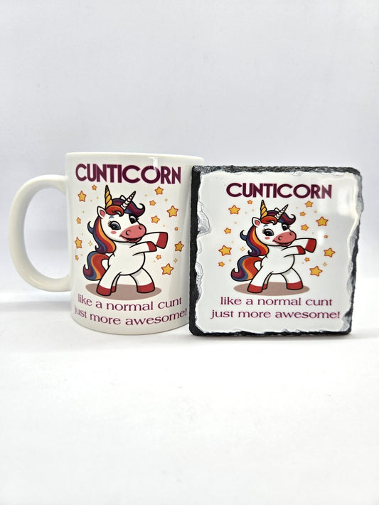 Funny yet Rude 'Cunticorn' Mug and Coaster Set