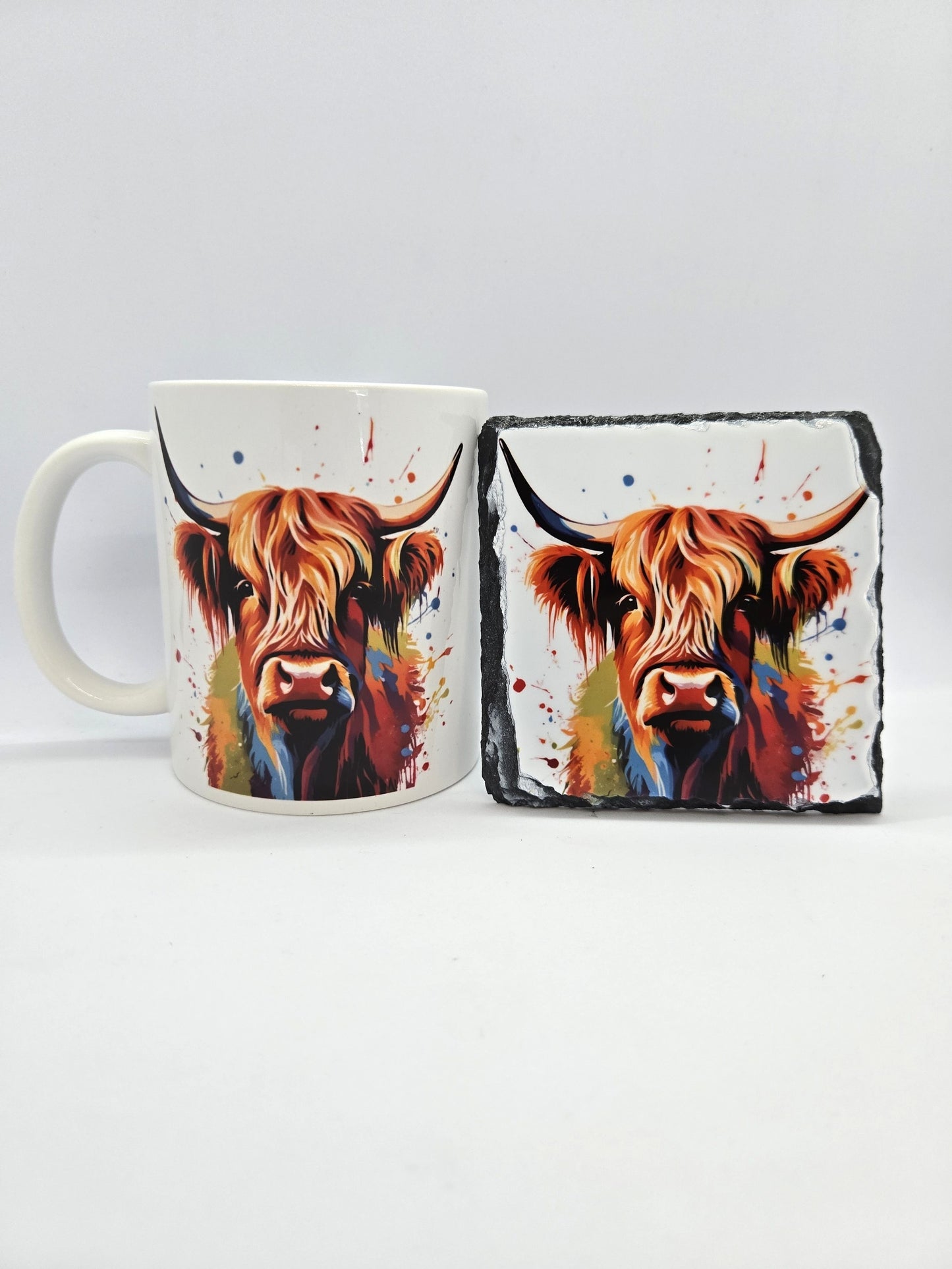 Colourful Highland Cow Mug and Coaster Set