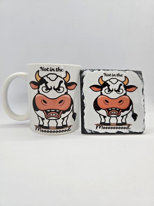 Not in the Moooooood Mug and Coaster Set