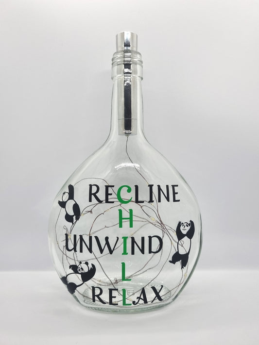 Panda Chill Time Themed Glass Light Up Bottle / Night Lamp