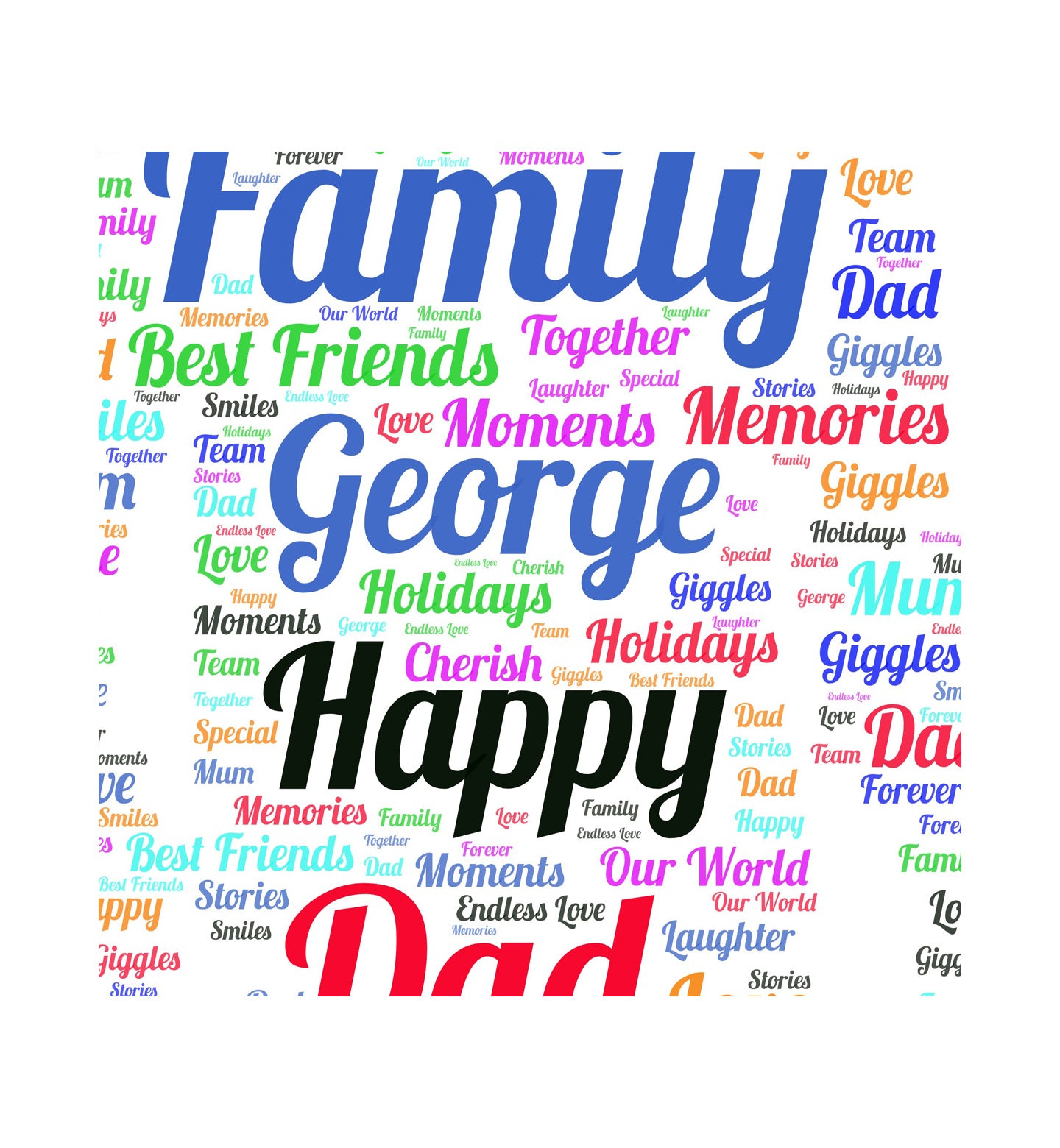 Personalised Family Scene Word Art Print Picture