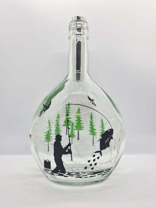 Gone Fishing Glass Light Up Bottle / Night Lamp