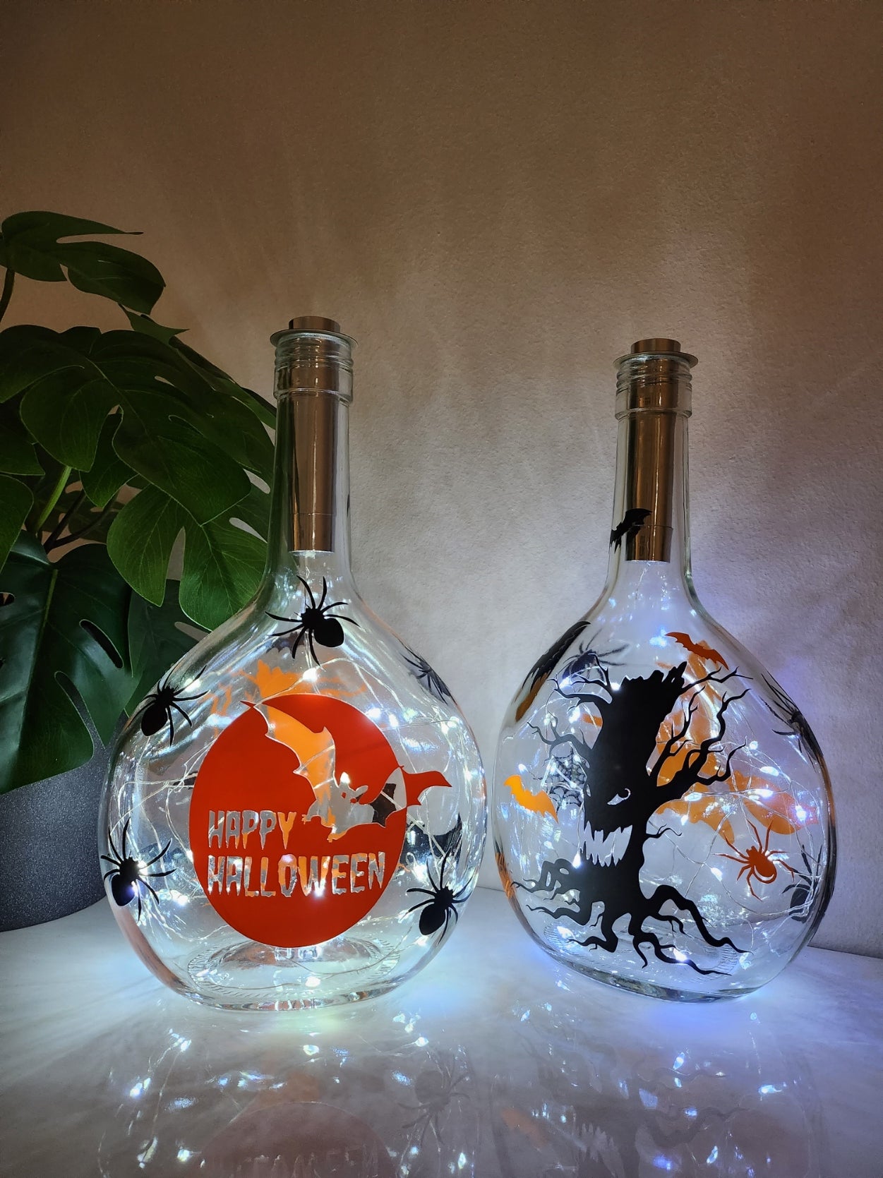 Pair of Halloween Glass Night Light Bottle / Lamps