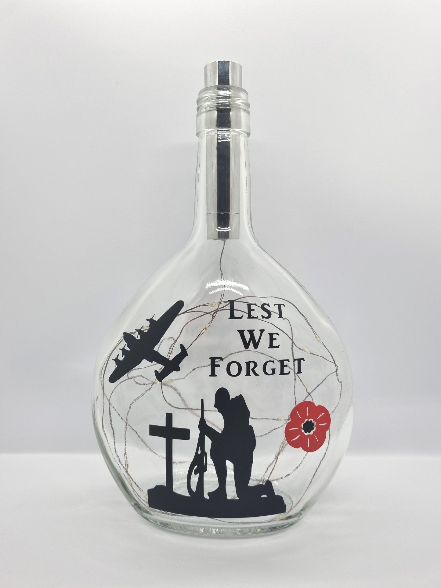Lest We Forget Glass Light Up Bottle / Night Lamp