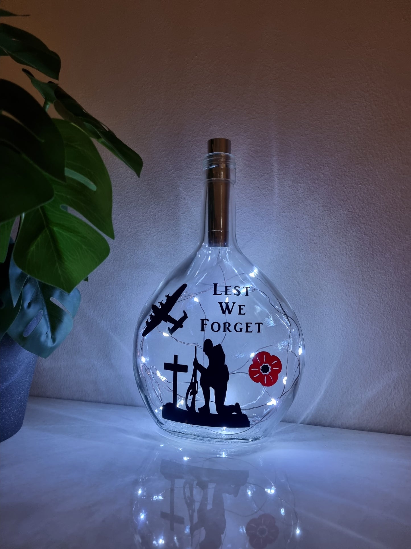 Lest We Forget Glass Light Up Bottle / Night Lamp