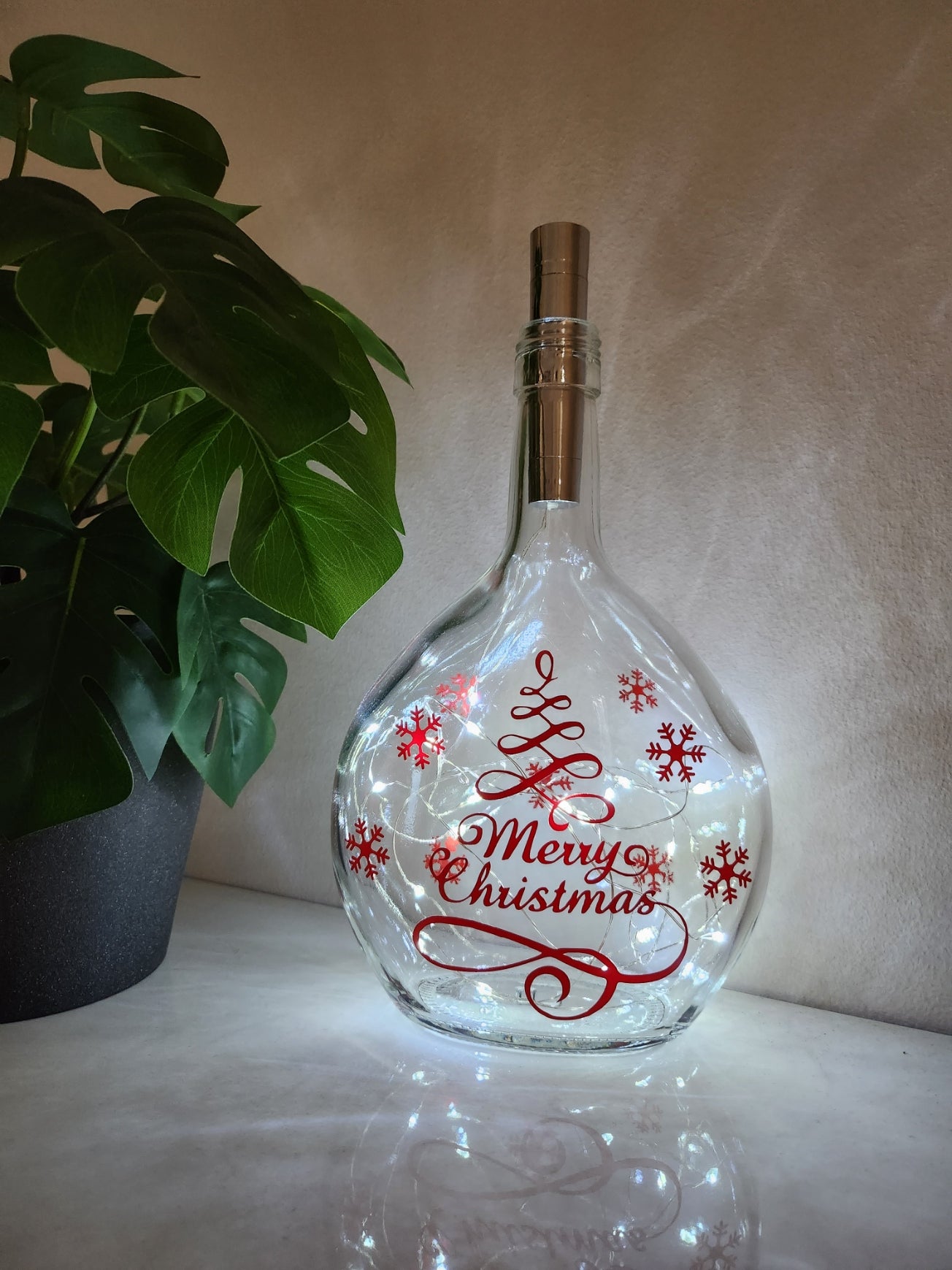 Merry Christmas Glass Light Up Bottle / Night Lamp