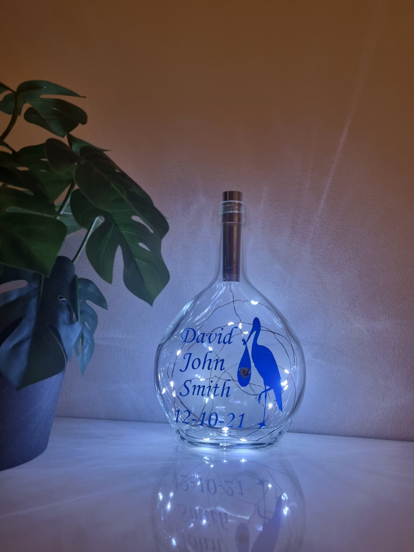 Personalised New Born Baby Glass Light Up Bottle / Night Lamp