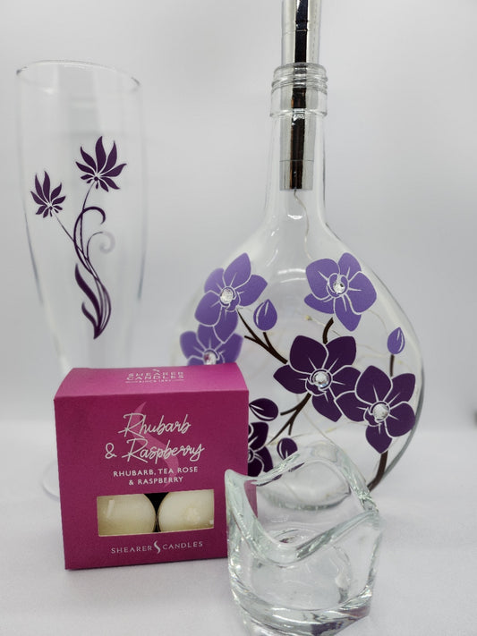 Orchid Bottle Lamp Gift Set with Prosecco Glass and Shearer Candles