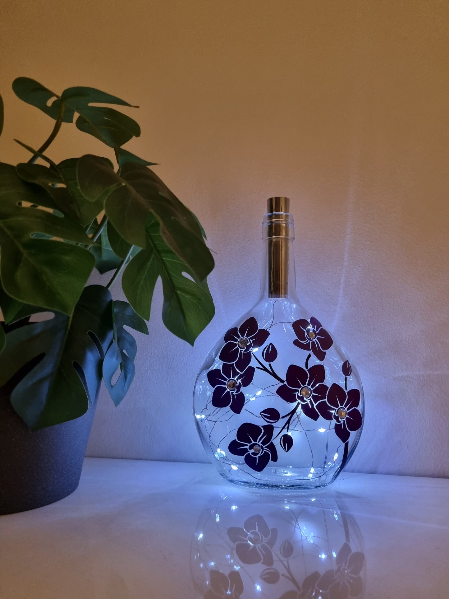 Two Tone Orchid Glass Light Up Bottle / Night Lamp