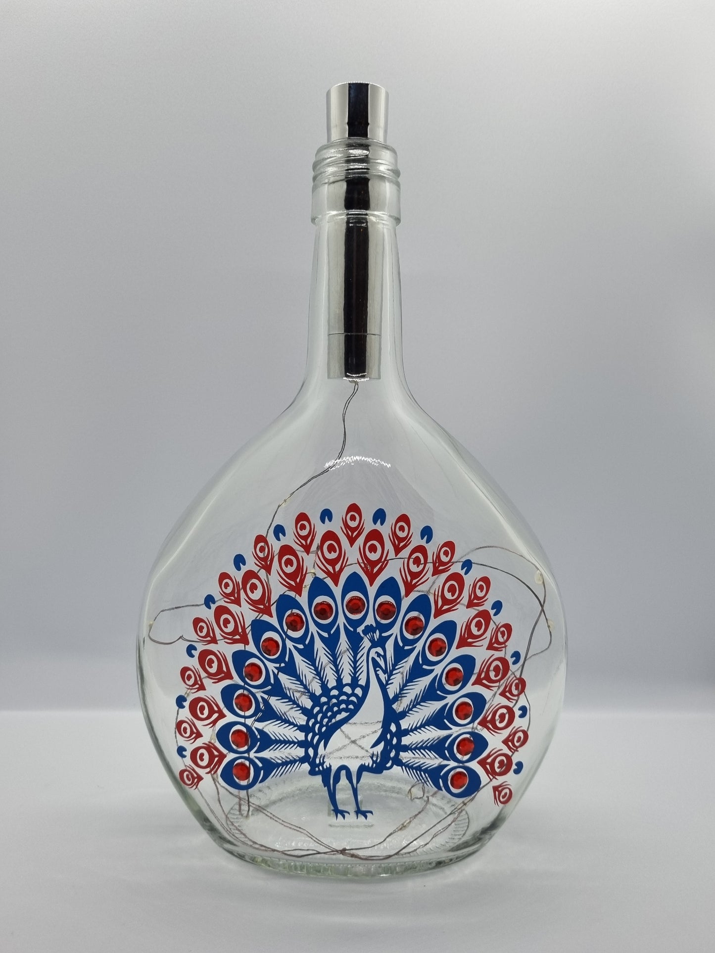 Peacock Glass Light Up Bottle / Night Lamp