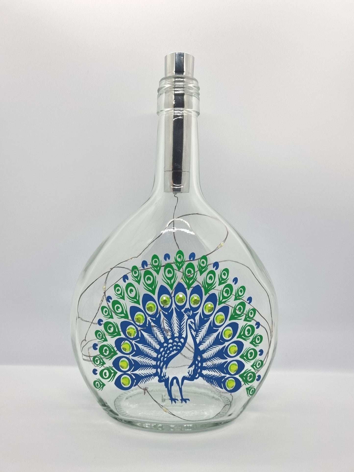 Peacock Glass Light Up Bottle / Night Lamp