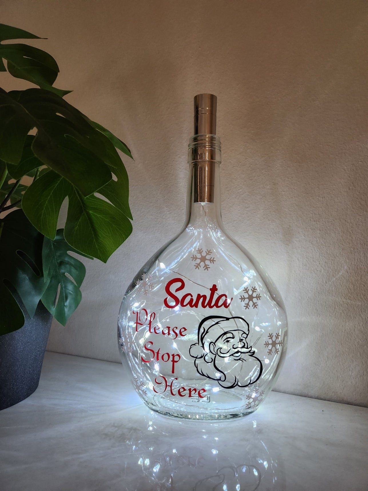 Santa Please Stop Here Glass Light Up Bottle / Night Lamp