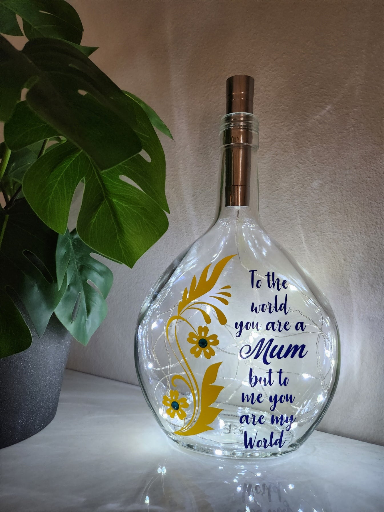 Mum - You are my World Glass Light Up Bottle / Night Lamp