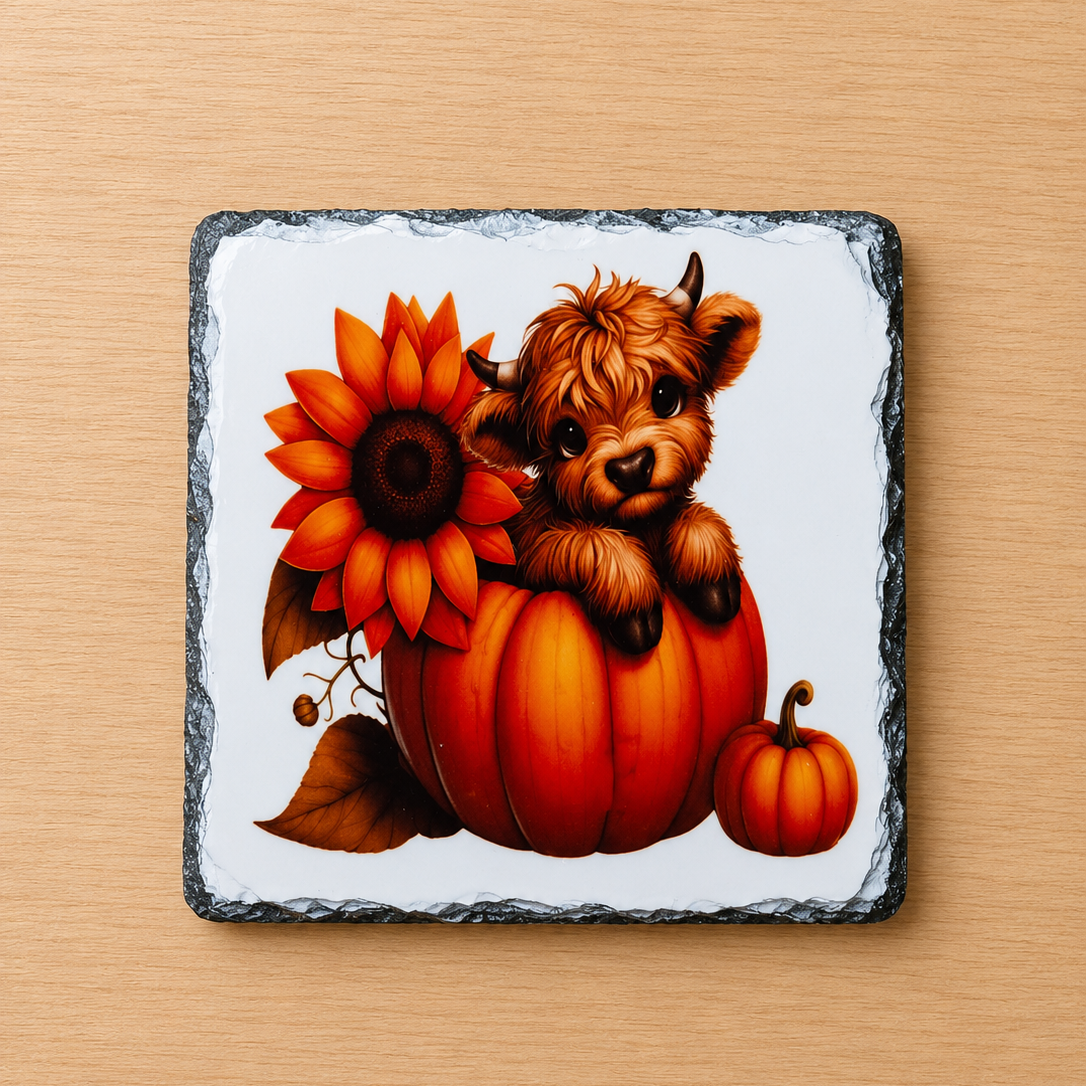 Slate Coaster - Pumpkin Highland Cow