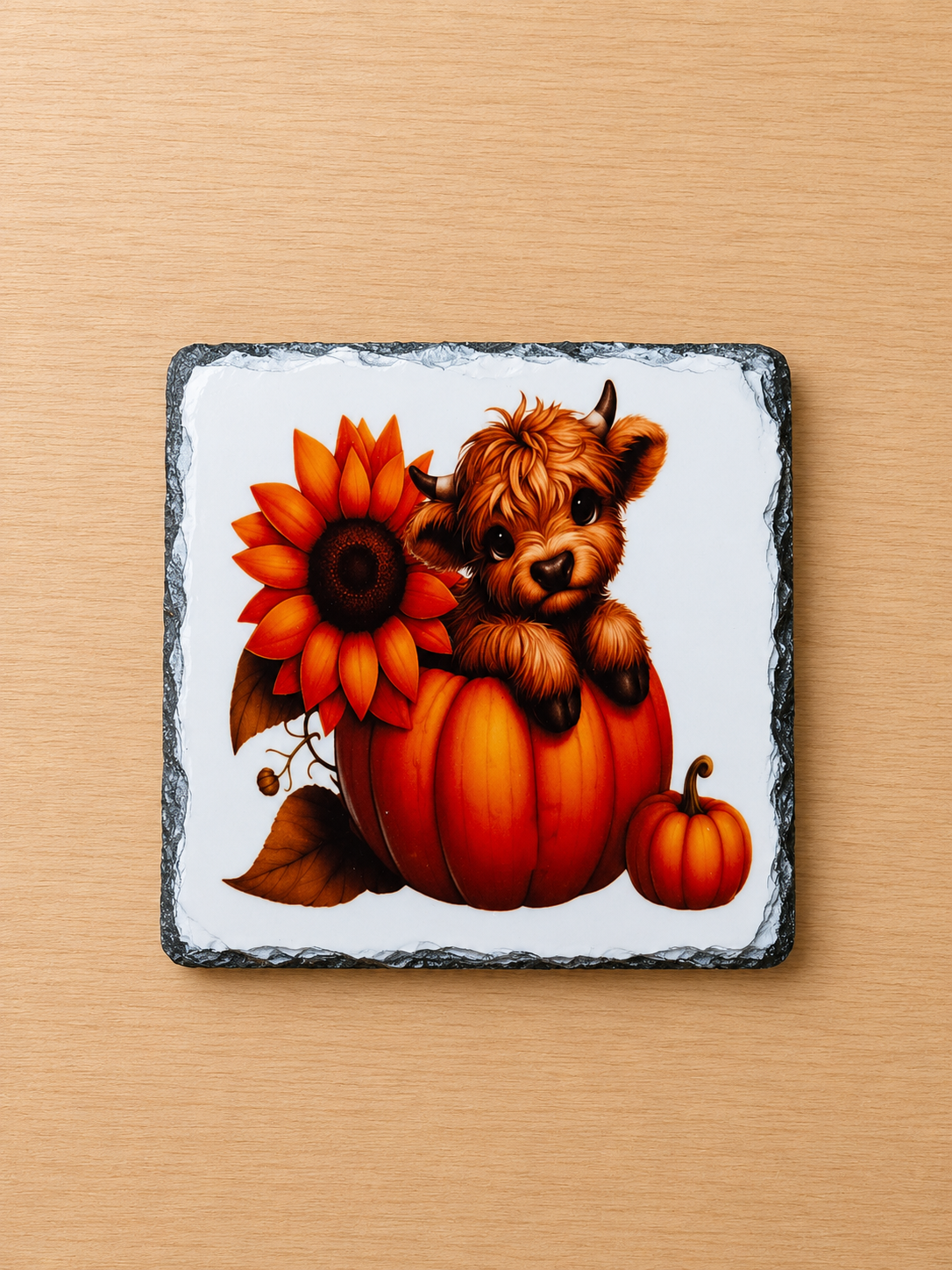 Slate Coaster - Pumpkin Highland Cow