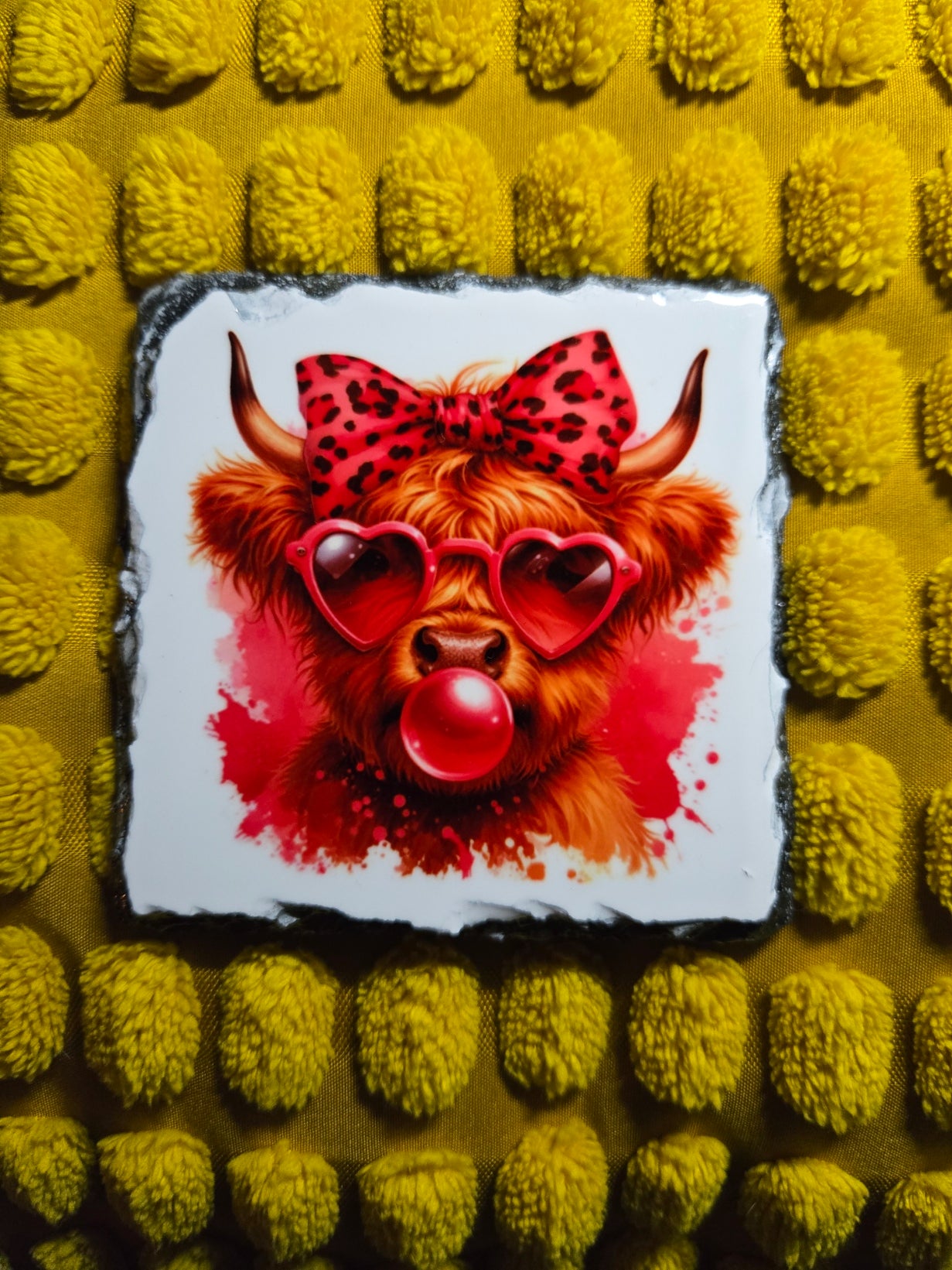 Slate Coaster - Bubblegum Highland Cow