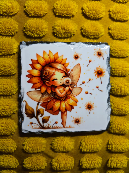 Slate Coaster - Sunflower Fairy with Dandelions