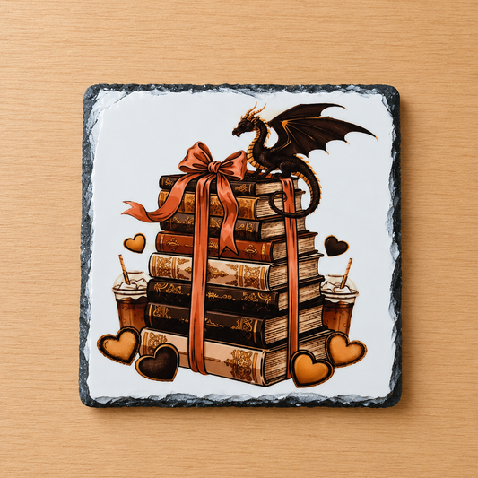 Slate Coaster - Book Stack - Bookworm Themed
