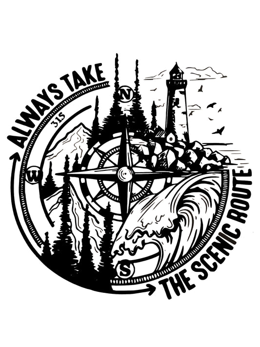 'Always Take The Scenic Route' Campervan VW Vinyl Sticker Decal