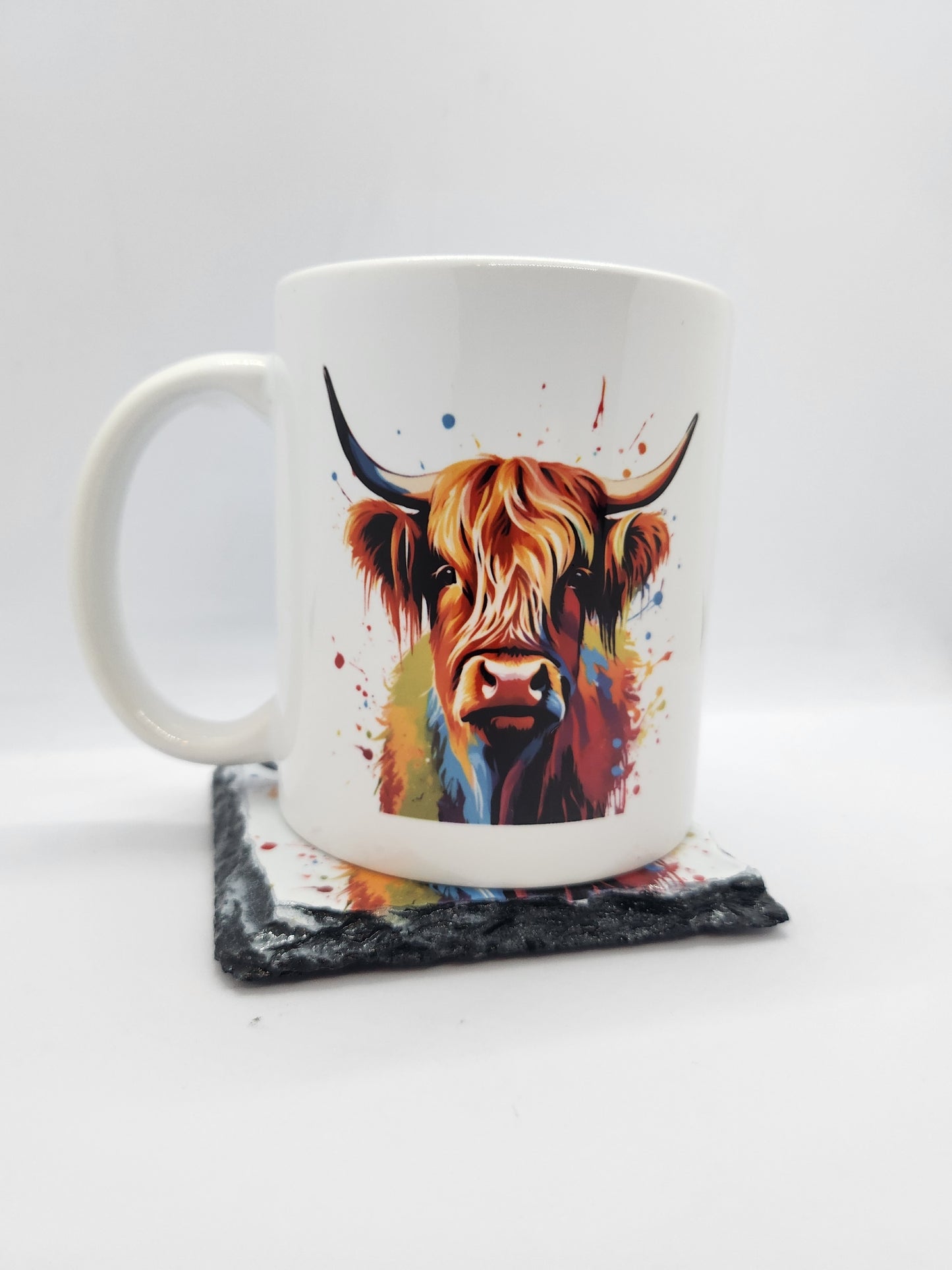 Colourful Highland Cow Mug and Coaster Set