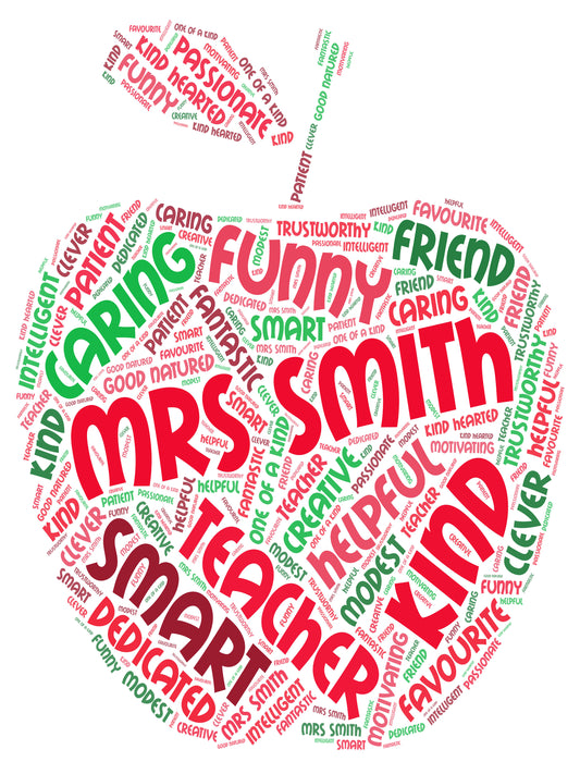Personalised Teacher Apple Word Art Print Picture
