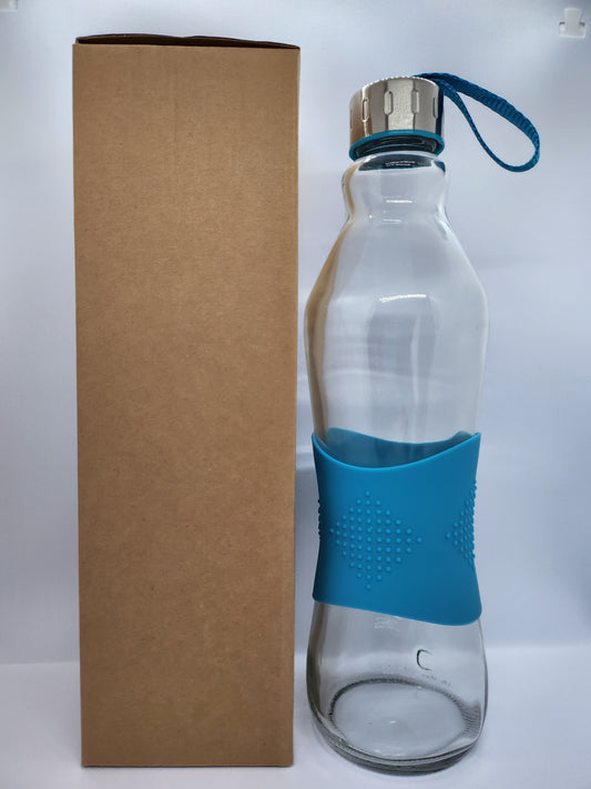 1 Litre Glass Water Bottle - with Box - Light Blue