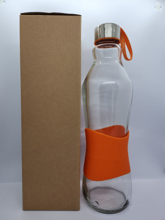 1 Litre Glass Water Bottle - with Box - Orange