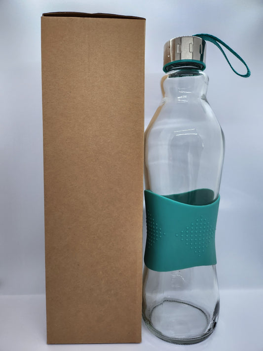 1 Litre Glass Water Bottle - with Box - Turquoise