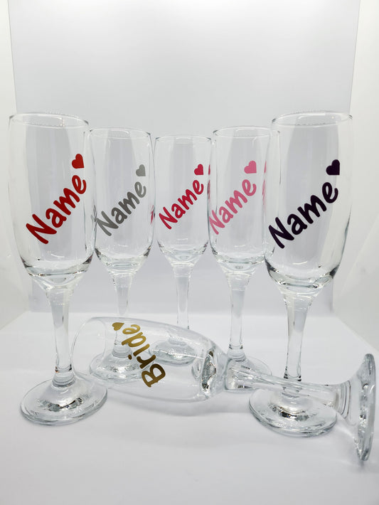 Set of 6 Bride / Hen Keepsake Glass Champagne Flutes