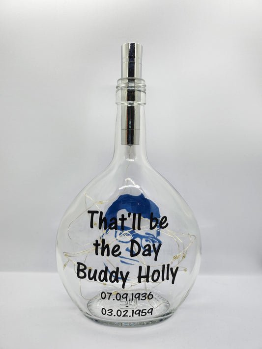 Buddy Holly Themed Glass Light Up Bottle / Night Lamp