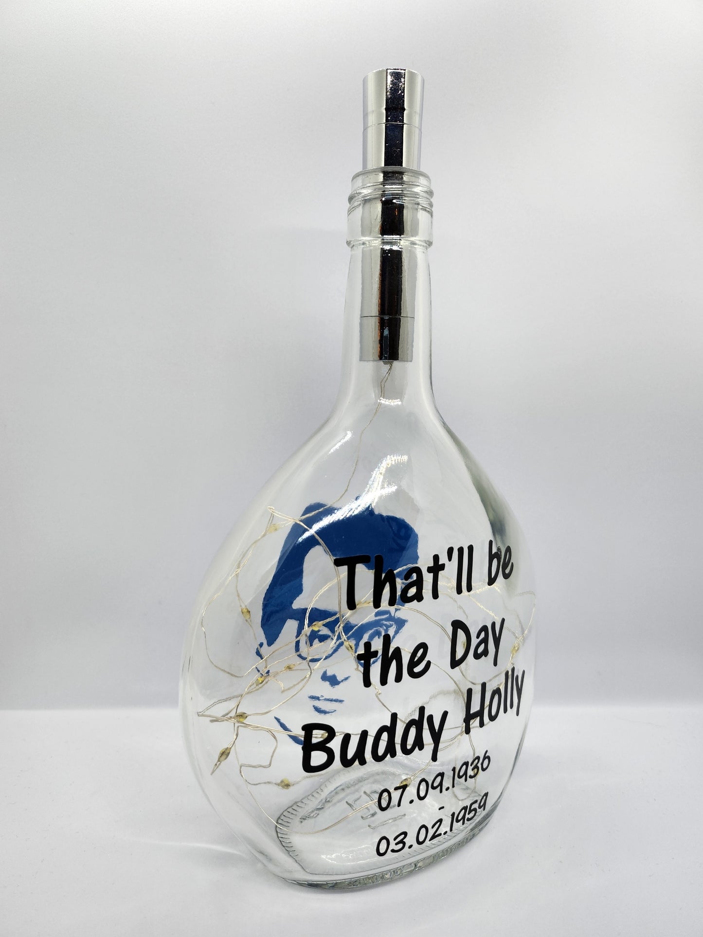 Buddy Holly Themed Glass Light Up Bottle / Night Lamp