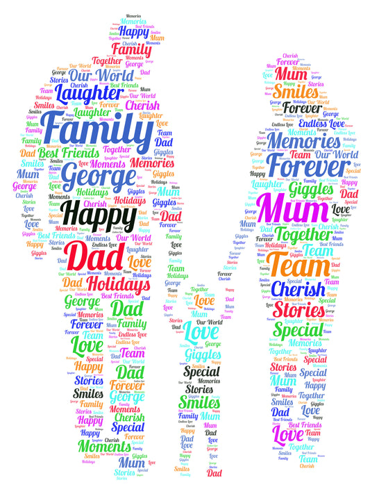 Personalised Family Scene Word Art Print Picture