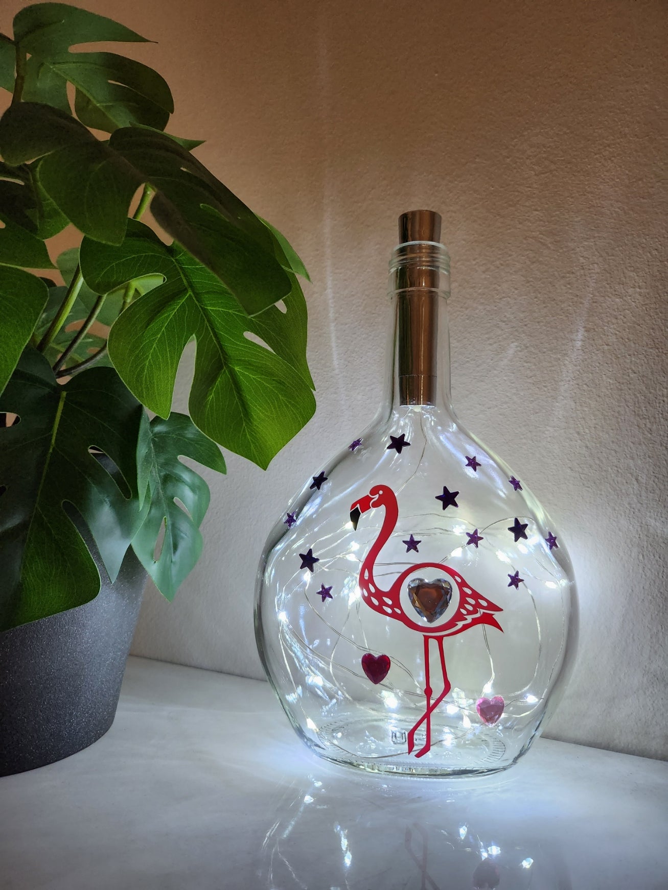 Flamingo Glass Light Up Bottle / Night Lamp