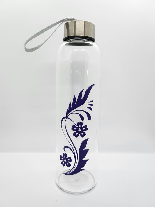 Adult Glass Water Bottle - Flower Design