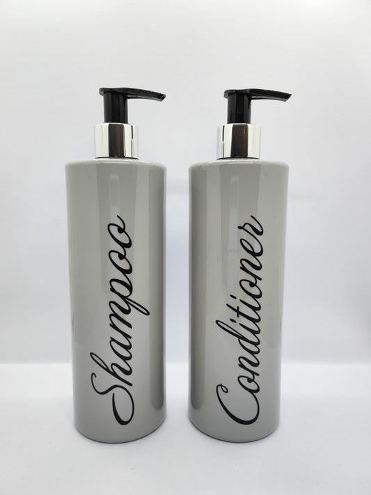 Pair of Grey Shampoo and Conditioner Pump Bottles - 500ml