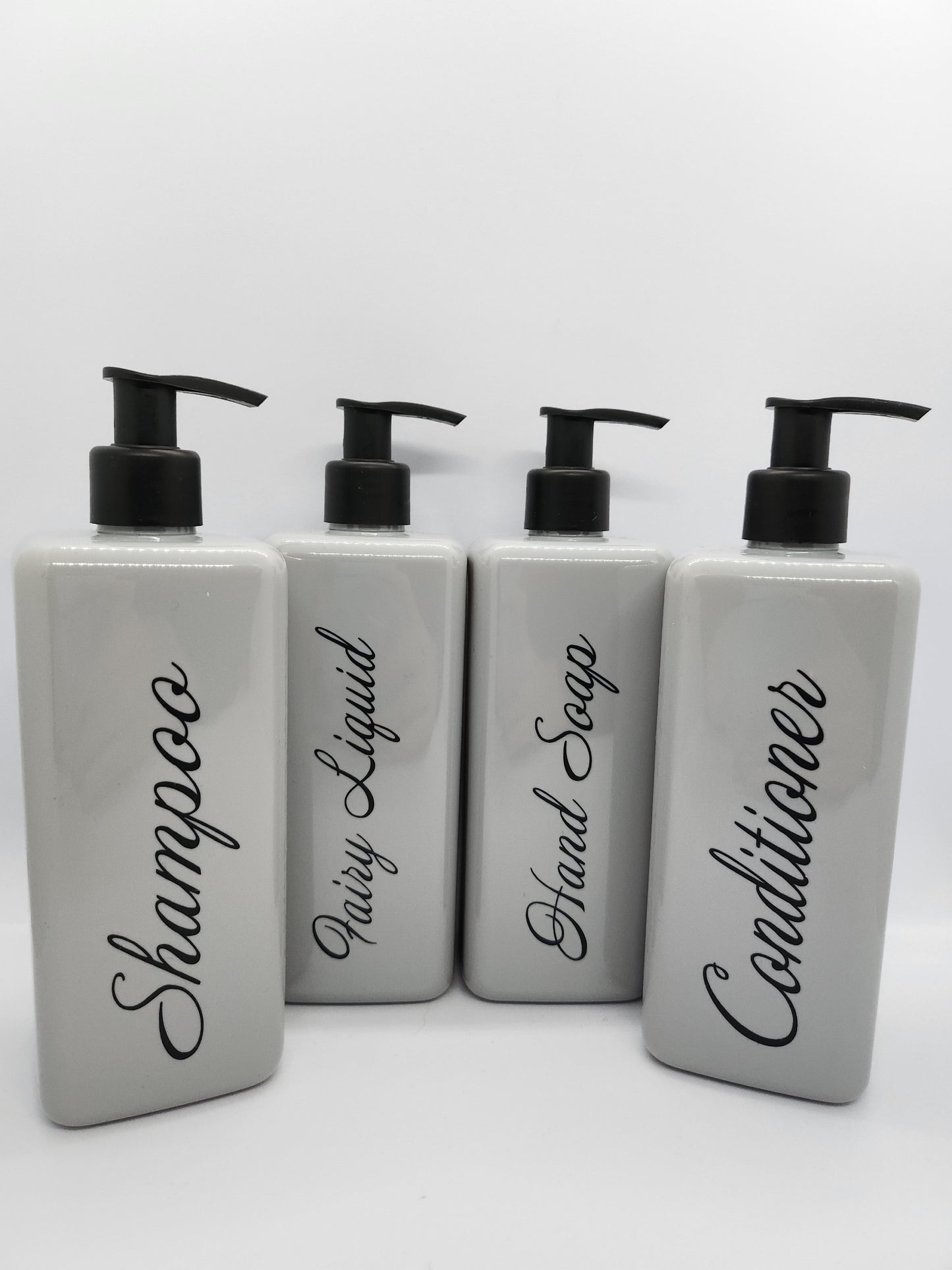 Set of 4 Grey Square Kitchen and Bathroom Pump Bottles - 500ml