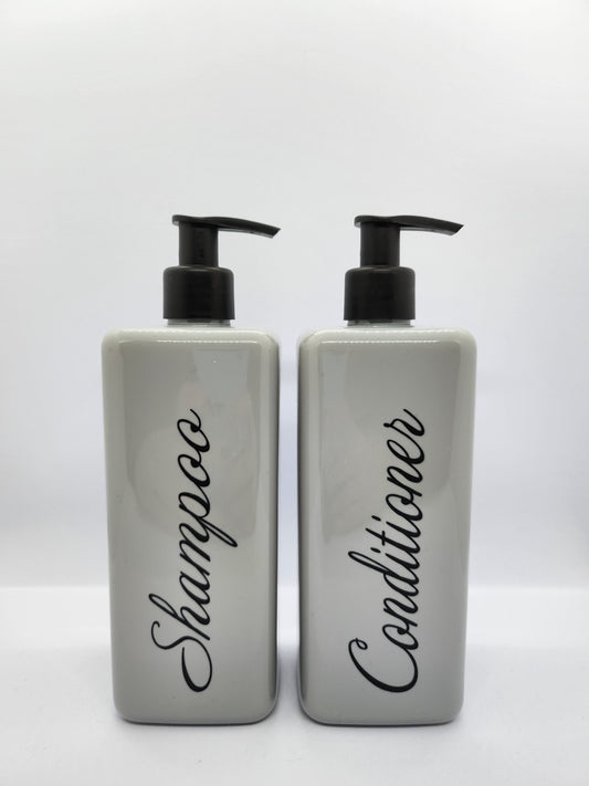 Pair of Grey Square Shampoo and Conditioner Pump Bottles - 500ml