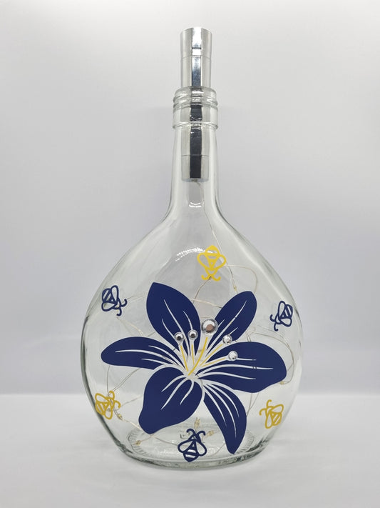 Lily Flower and Bees Glass Light Up Bottle / Night Lamp