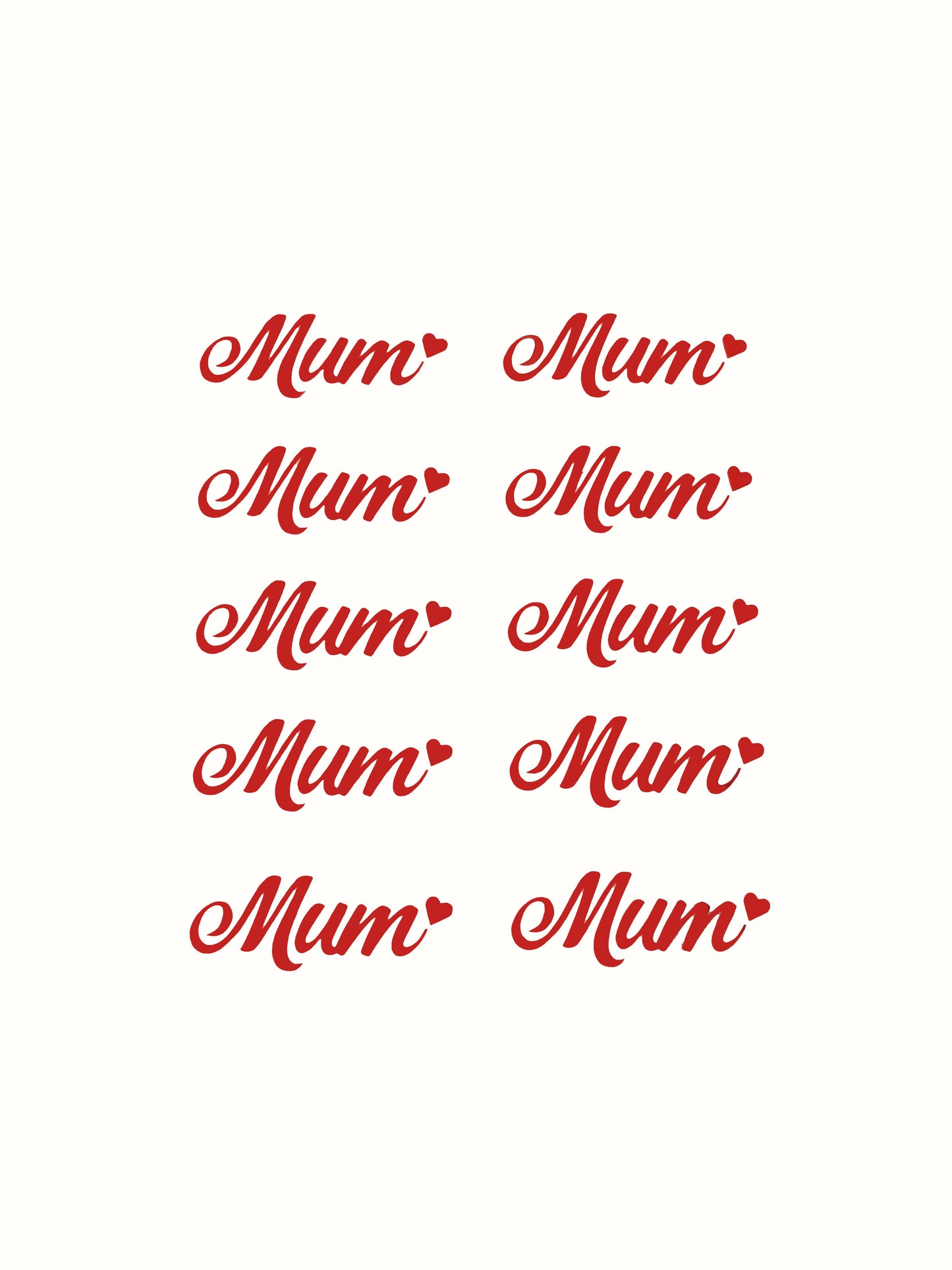 Mum with Heart x10 Vinyl Sticker Decals