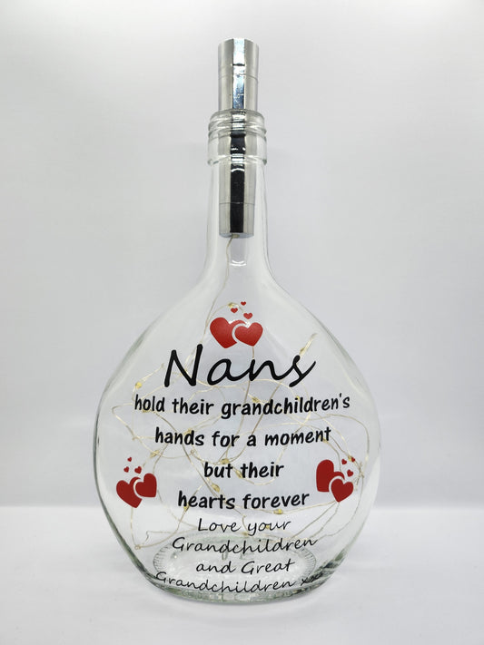 Personalised Nan Glass Light Up Bottle / Night Lamp