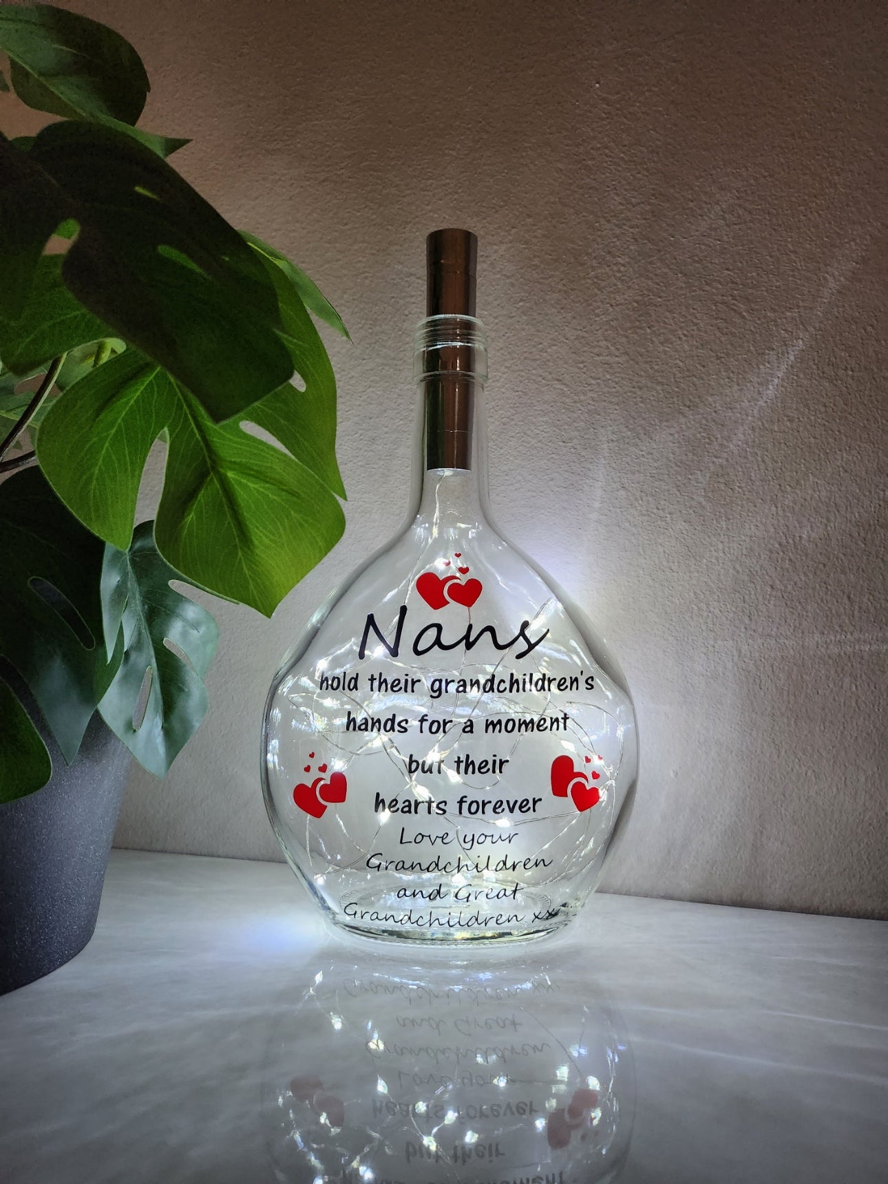 Personalised Nan Glass Light Up Bottle / Night Lamp