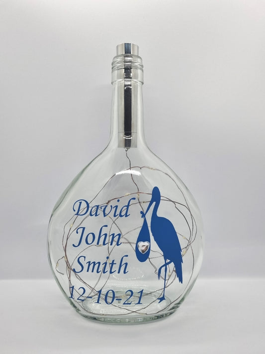 Personalised New Born Baby Glass Light Up Bottle / Night Lamp