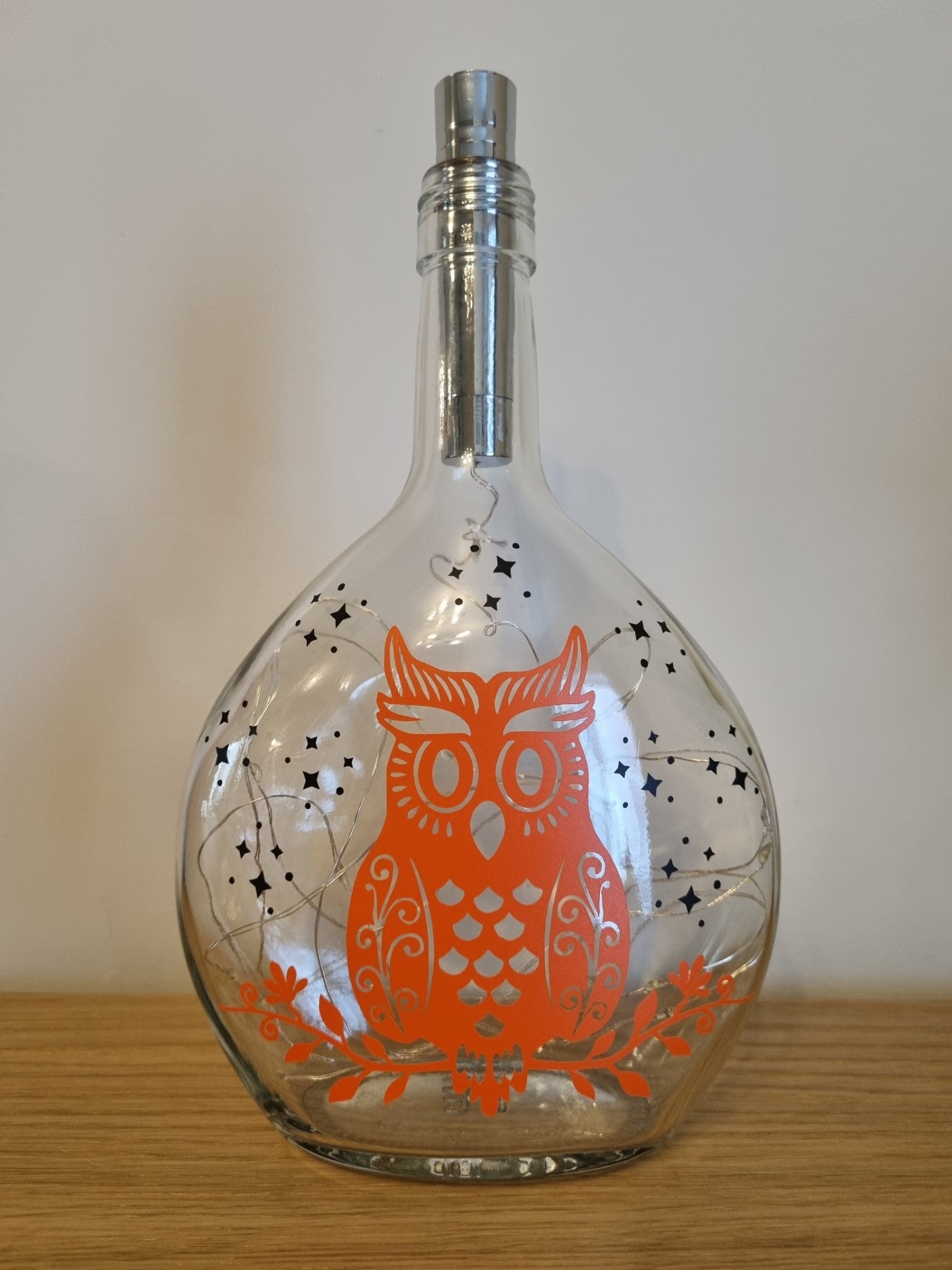 Owl in the Stars Glass Light Up Bottle / Night Lamp