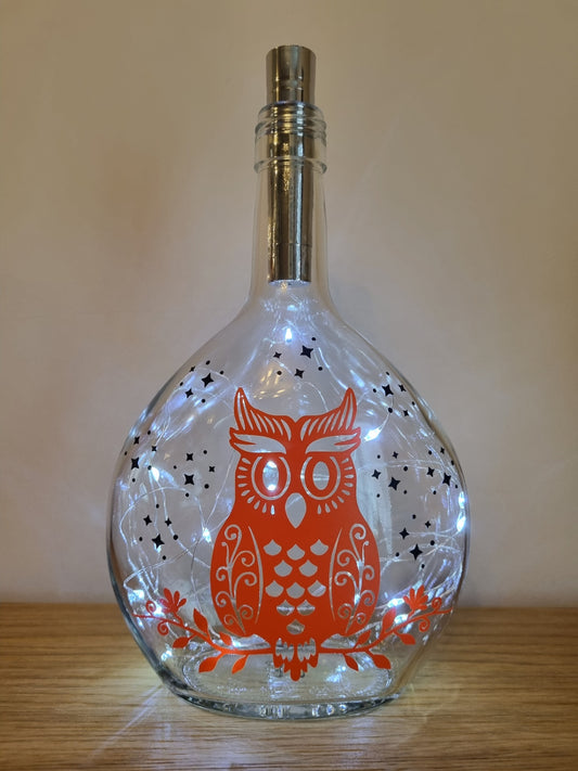 Owl in the Stars Glass Light Up Bottle / Night Lamp