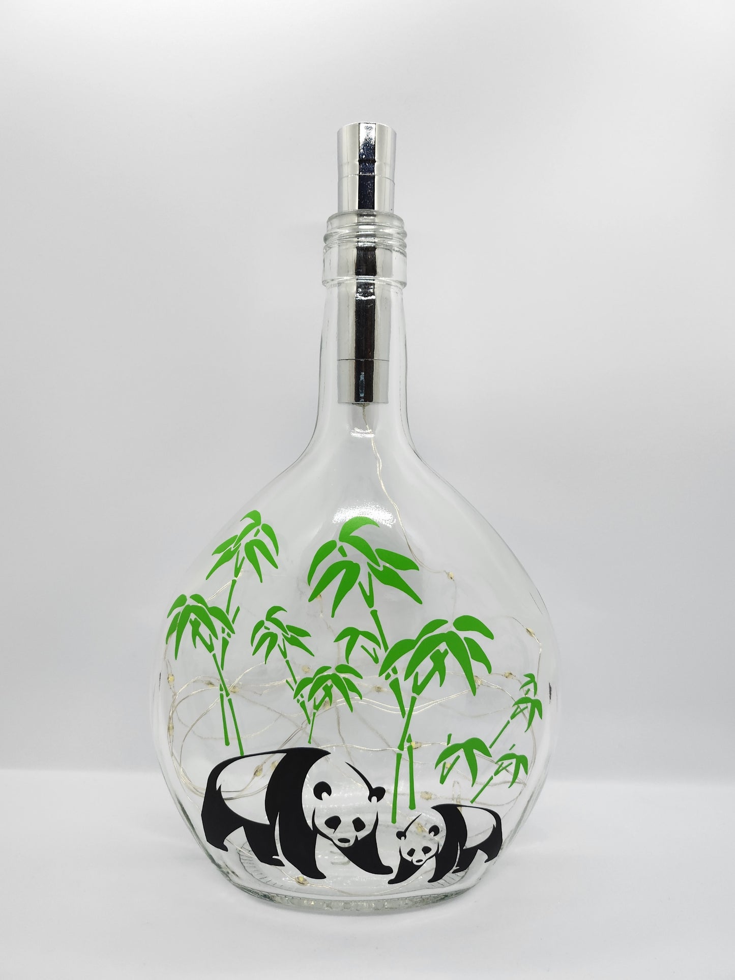 Bamboo Panda Themed Glass Light Up Bottle / Night Lamp