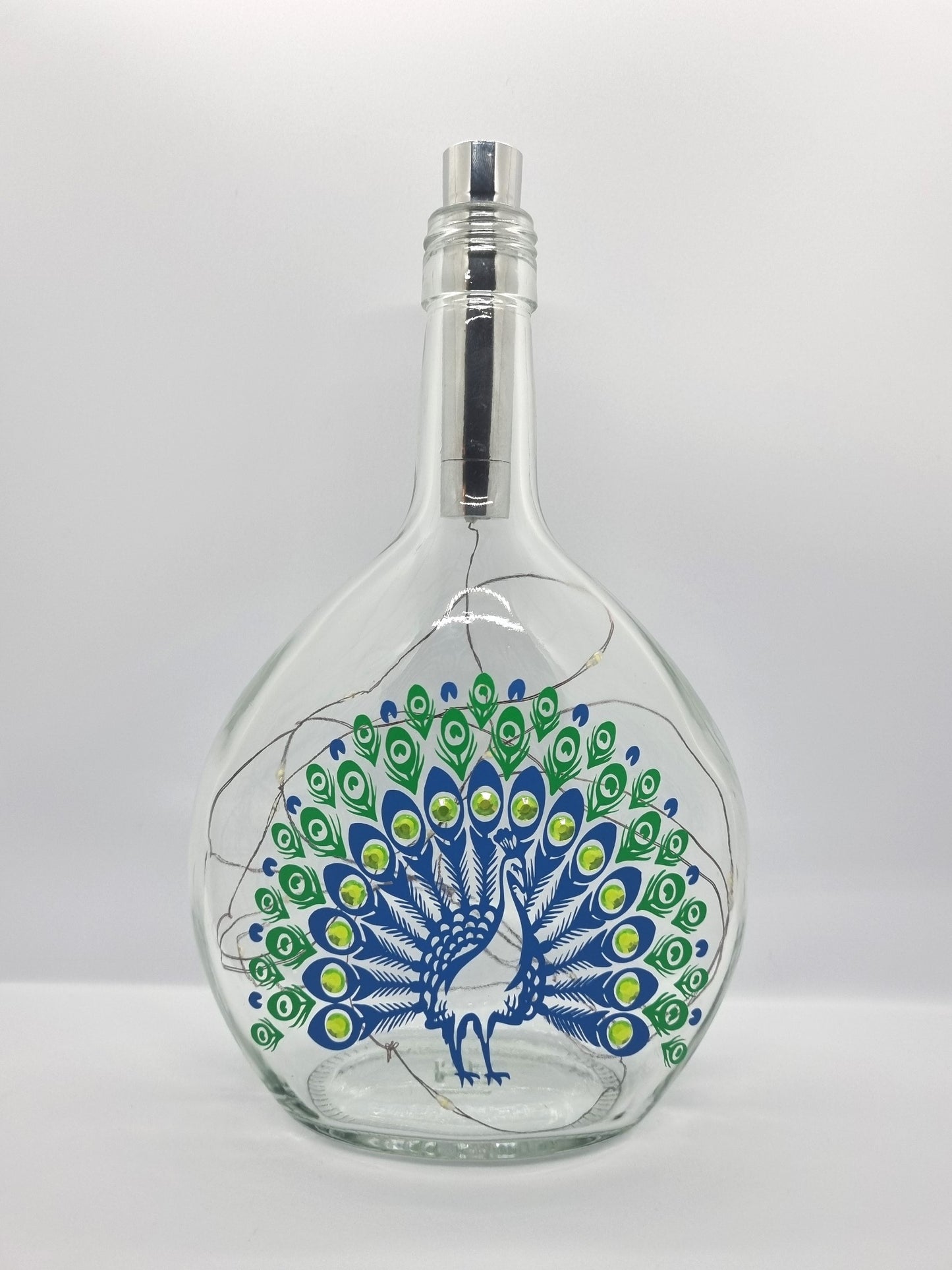 Peacock Glass Light Up Bottle / Night Lamp
