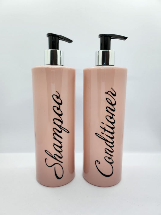 Pair of Pink Shampoo and Conditioner Pump Bottles - 500ml