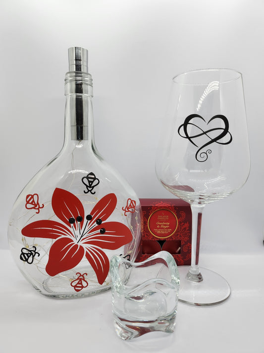 Lily Bottle Lamp Gift Set - Red and Black