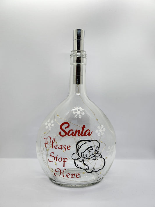 Santa Please Stop Here Glass Light Up Bottle / Night Lamp